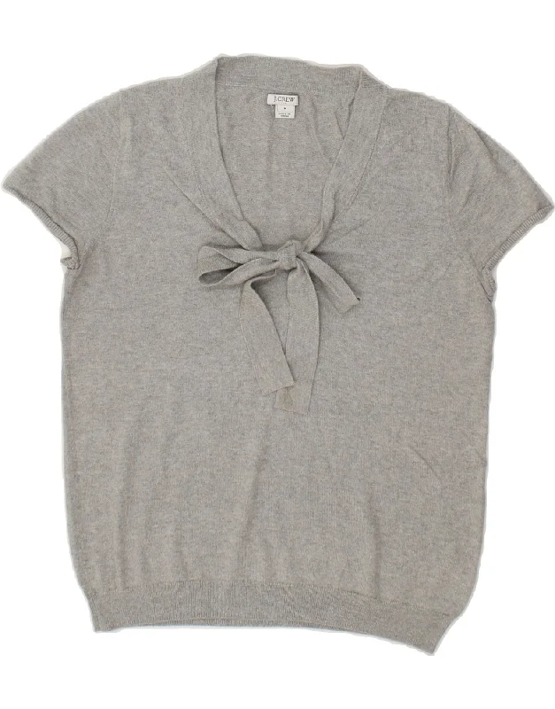 J. CREW Womens Short Sleeve V-Neck Jumper Sweater UK 14 Medium Grey Cotton