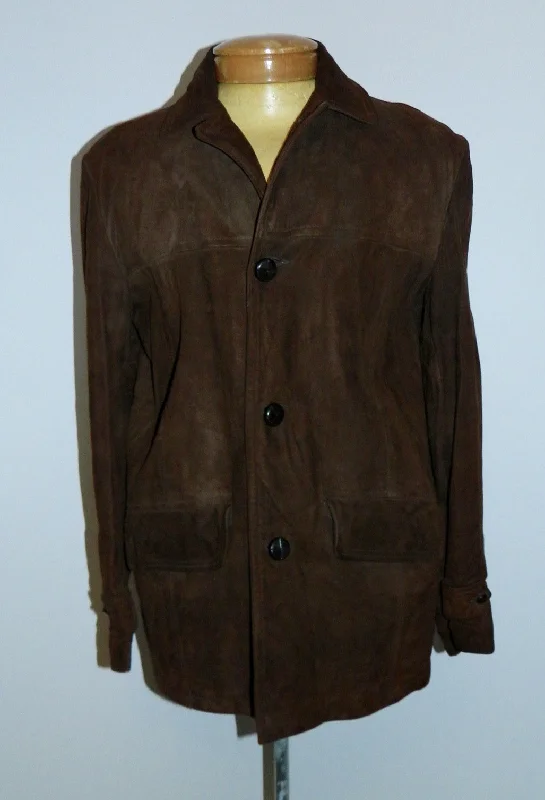 vintage 1960s nut brown SUEDE car coat Men's stadium jacket hand cut suede M