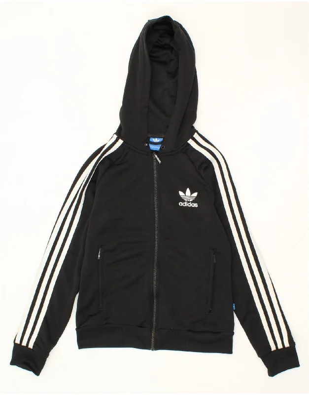 ADIDAS Womens Zip Hoodie Sweater UK 8 Small Black Polyester