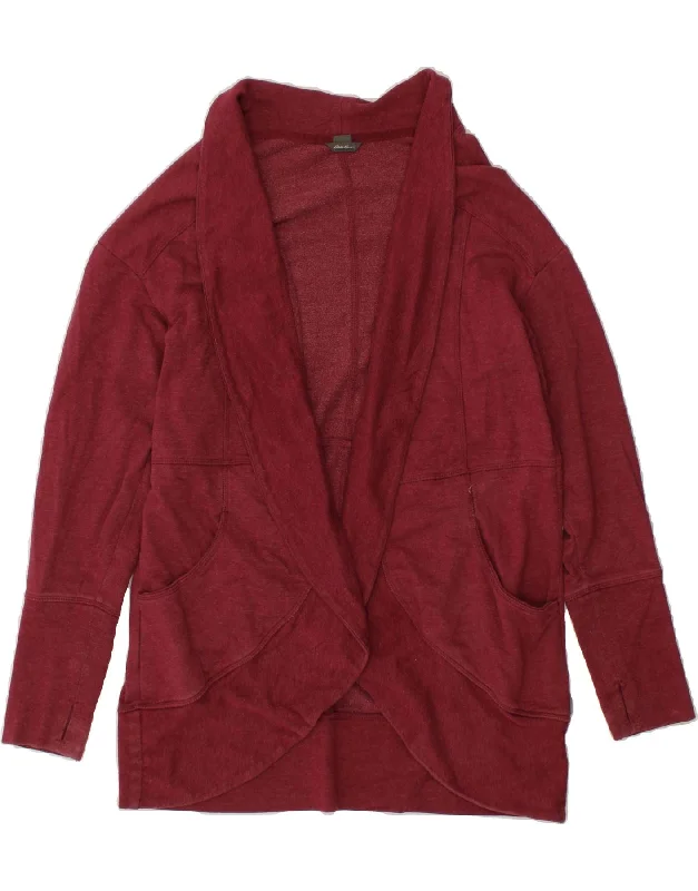 EDDIE BAUER Womens Cardigan Sweater UK 14 Medium Burgundy Cotton