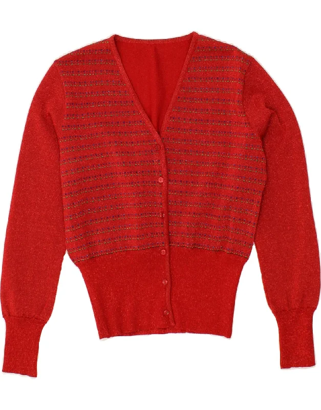 VINTAGE Womens Cardigan Sweater UK 16 Large Red Striped