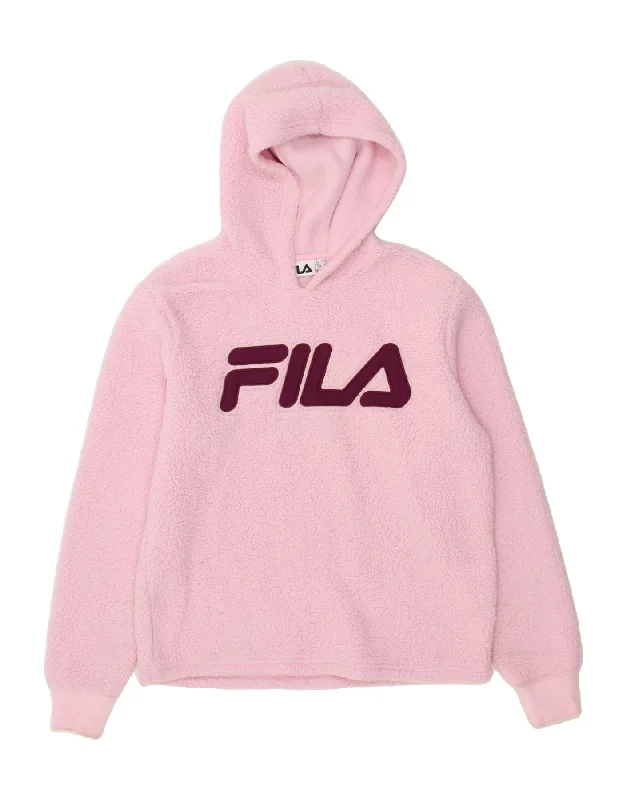 FILA Womens Graphic Hooded Fleece Jumper UK 14 Large  Pink Polyester