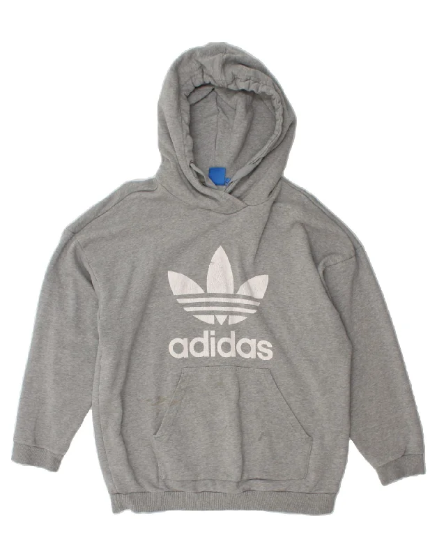 ADIDAS Womens Graphic Hoodie Jumper UK 18 XL  Grey Cotton