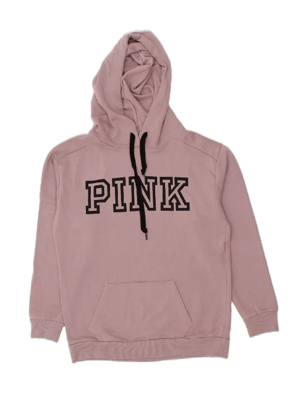 VICTORIAS SECRET Womens Pink Oversized Graphic Hoodie Jumper UK 6 XS Pink