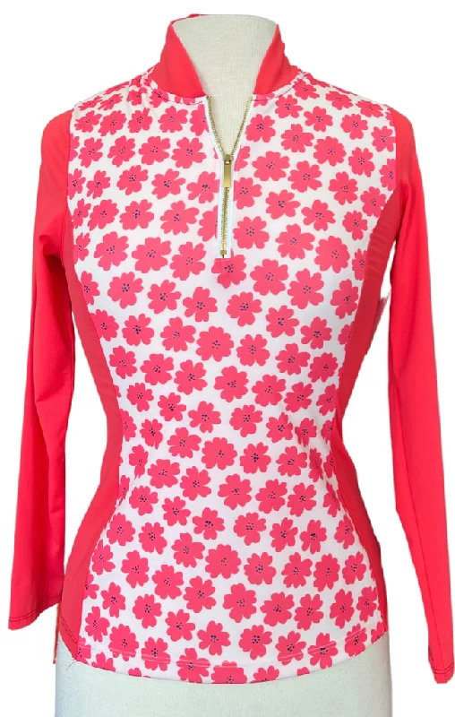 New Spitfire Petite Coral and White Floral Pullover by Amy Sport MSP $140