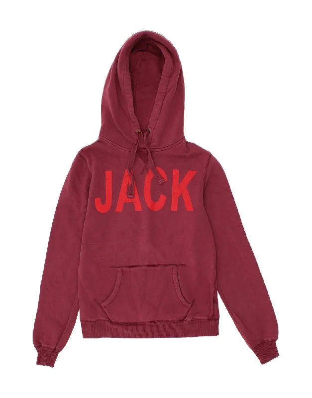 JACK WILLS Womens Graphic Hoodie Jumper UK 10 Small Maroon Cotton