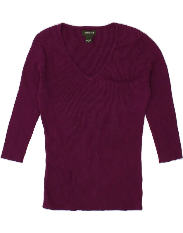 EDDIE BAUER Womens 3/4 Sleeve V-Neck Jumper Sweater UK 14 Medium Purple