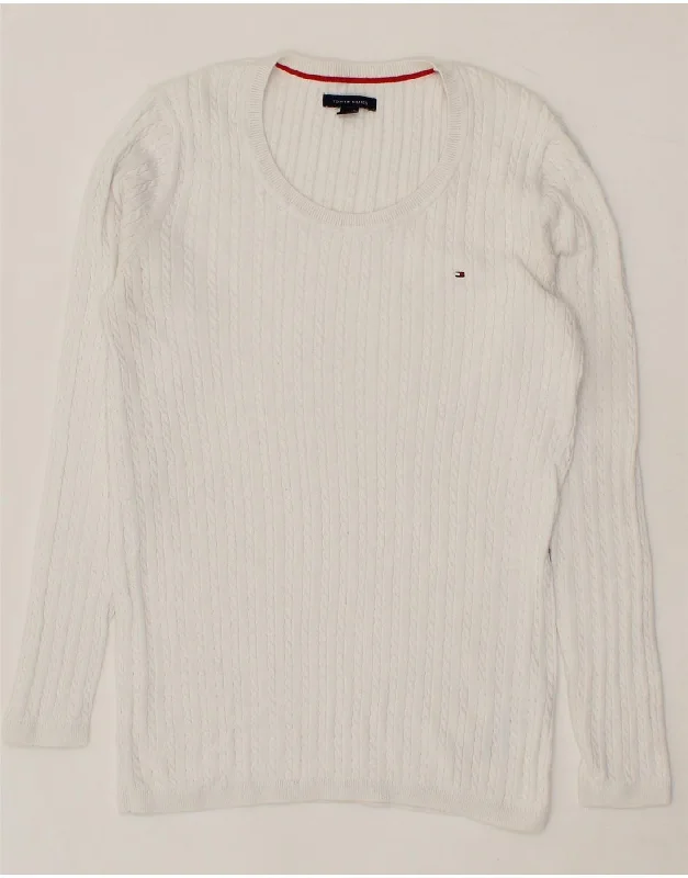 TOMMY HILFIGER Womens Crew Neck Jumper Sweater UK 12 Medium White Cotton