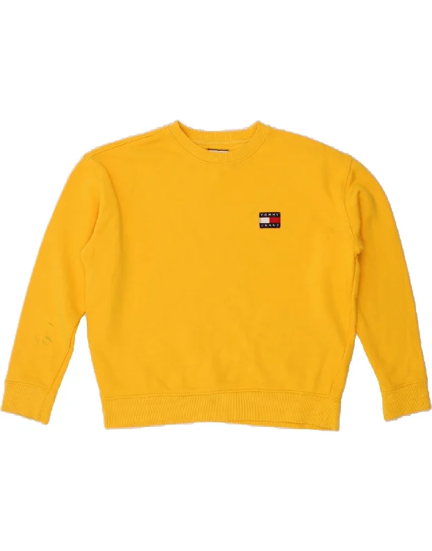 TOMMY HILFIGER Womens Oversized Crop Sweatshirt Jumper UK 14 Medium Yellow