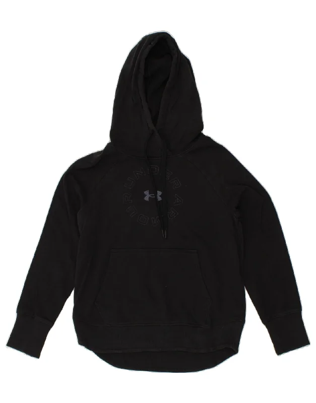 UNDER ARMOUR Womens Oversized Graphic Hoodie Jumper UK 6 XS Black Cotton