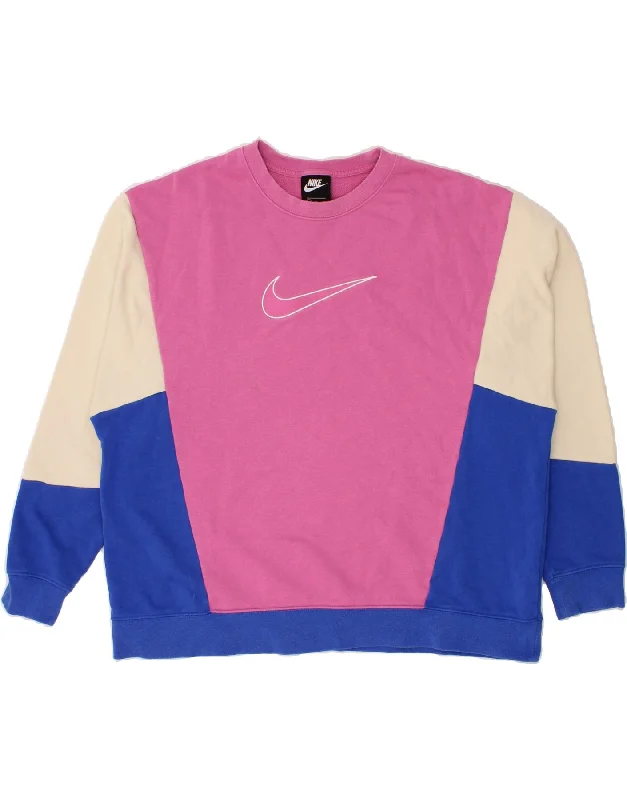 NIKE Womens Oversized Graphic Sweatshirt Jumper UK 18 XL Pink Colourblock