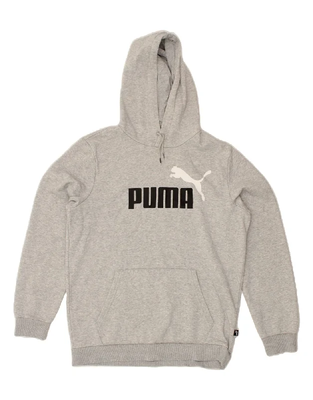 PUMA Womens Graphic Hoodie Jumper UK 14 Medium Grey Cotton