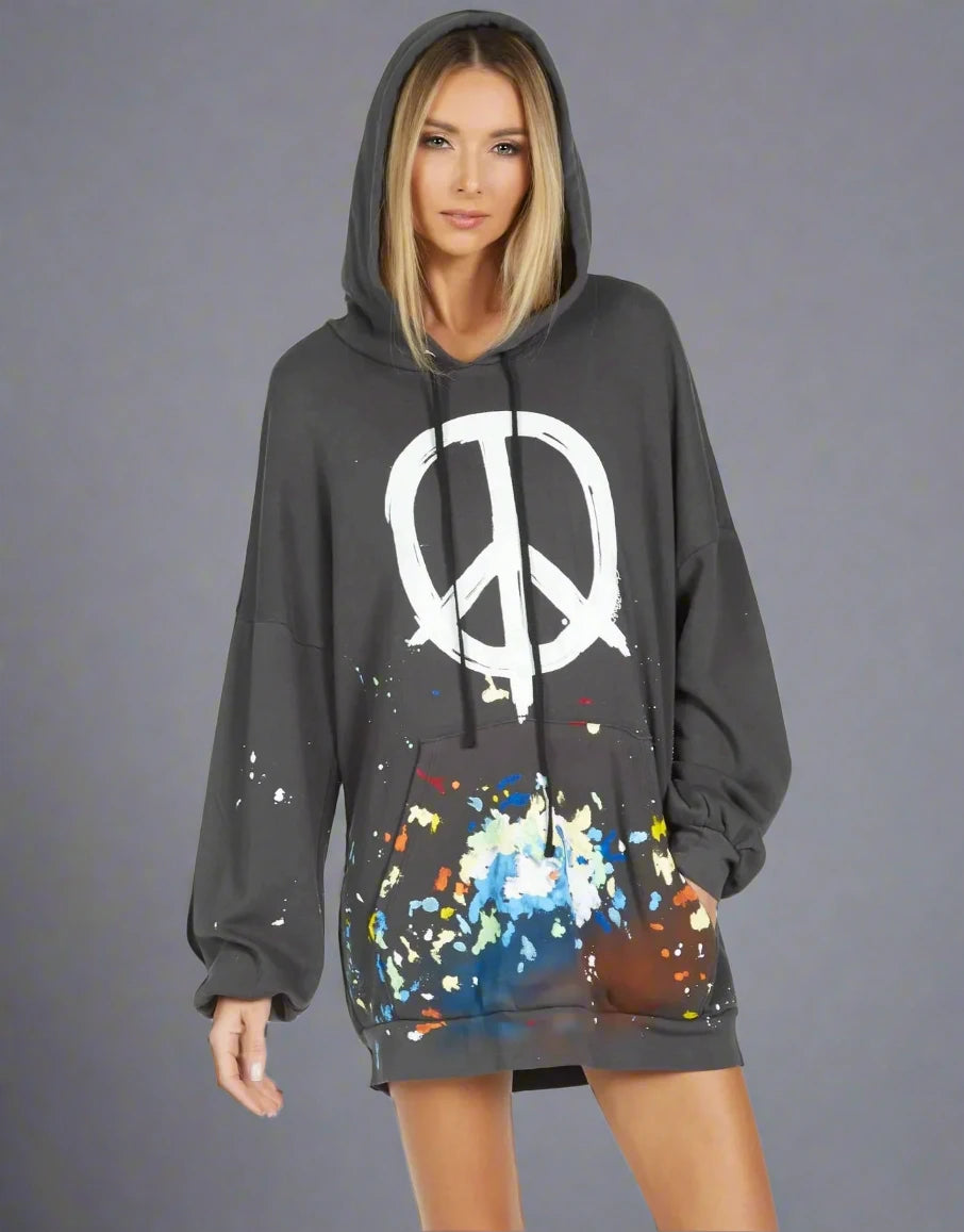 Lauren Moshi Desiree Brush Peace Hoodie Dress