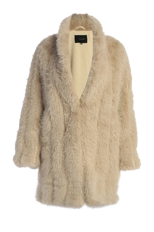 Beige Cropped Manhattan Faux Fur Coat