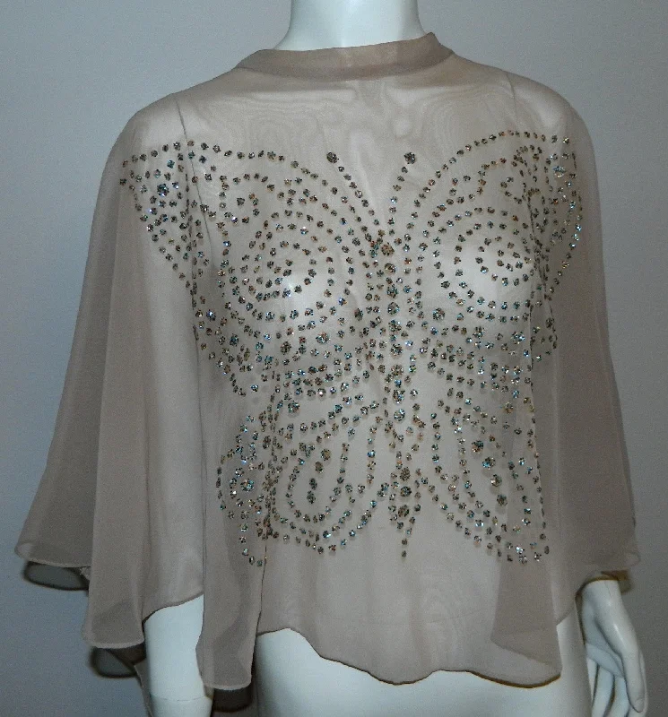 nude chiffon cape Glitter Butterfly vintage 1970s cover up capelet