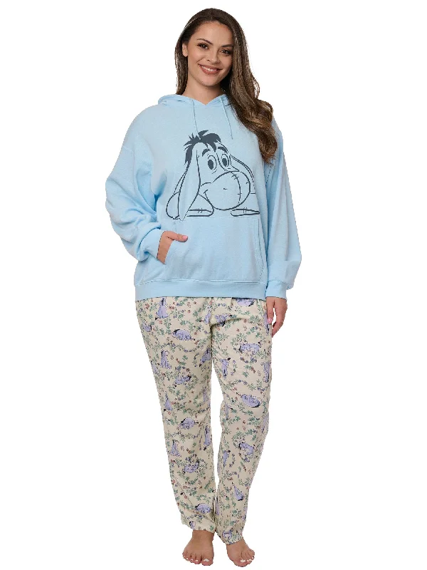 Disney Eeyore Fleece Hoodie Pullover w/ Floral Water Color Lounge Pants Set