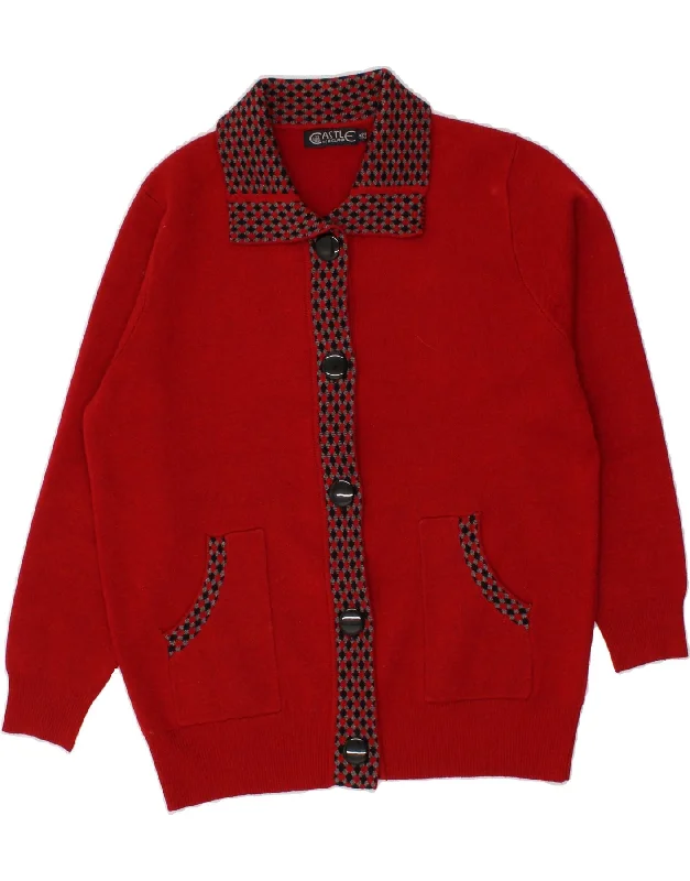 CASTLE OF IRELAND Womens Cardigan Sweater UK 18 XL Red Cotton