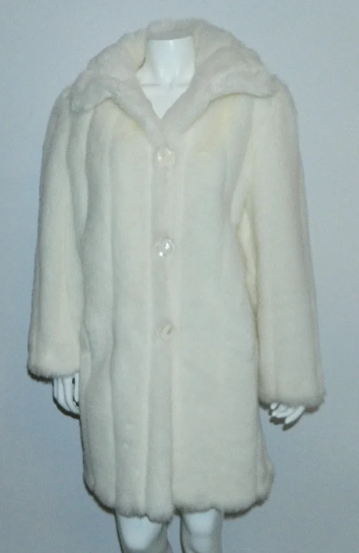 white faux fur coat 1980s vintage Oleg Cassini stroller length faux rabbit fur S - M