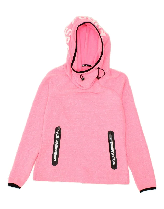 SUPERDRY Womens Graphic Hoodie Jumper UK 10 Small Pink Flecked Polyester