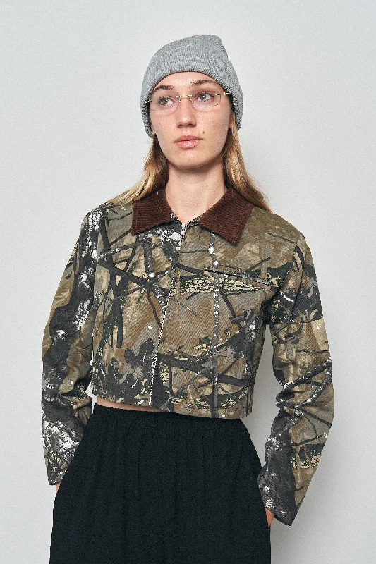 Canvas Construction Crop Jacket in Forest Camo