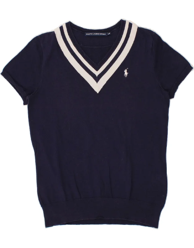 RALPH LAUREN Womens V-Neck Jumper Sweater UK 14 Large Navy Blue