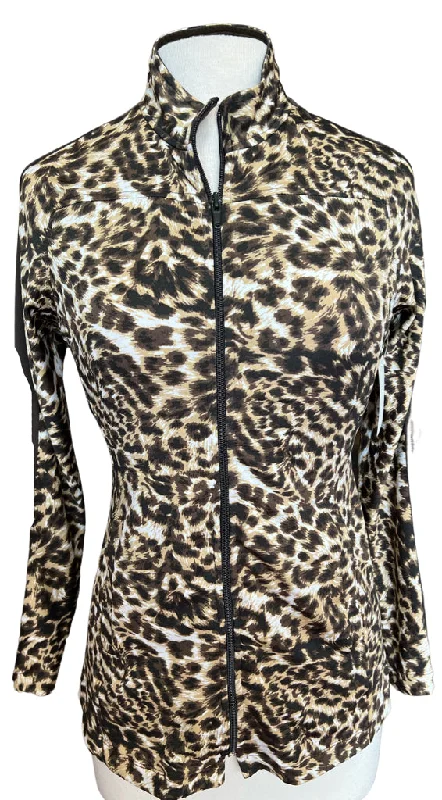 9 & Dine Golf Apparel by Trilogy Sports Inc Leopard Print Full Zip Pullover Size S MSP$75