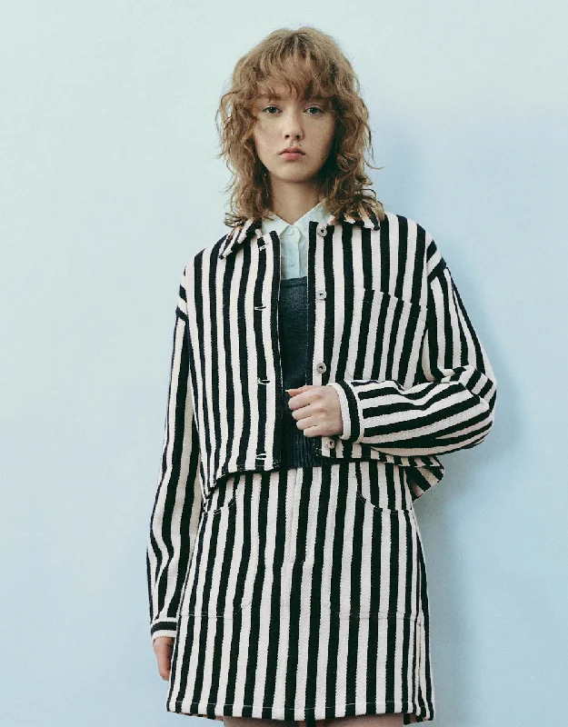 Striped Button Up Straight Jacket