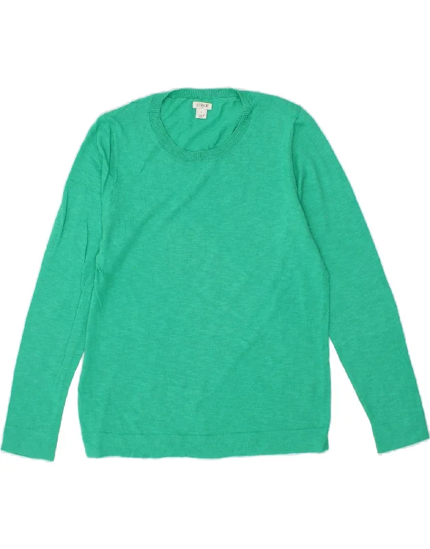 J. CREW Womens Crew Neck Jumper Sweater UK 14 Large Green Cotton