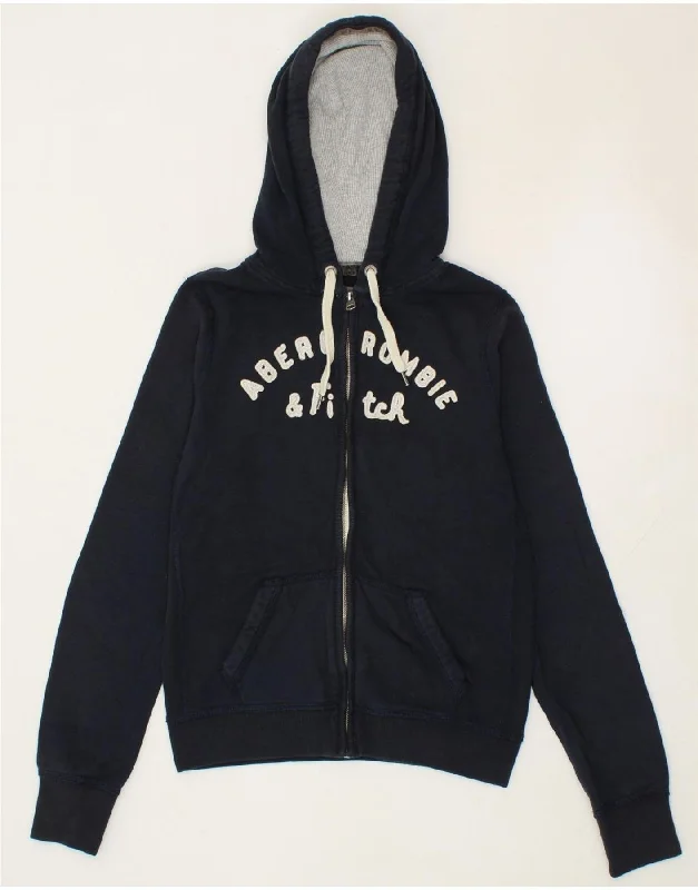 ABERCROMBIE & FITCH Womens Zip Hoodie Sweater UK 14 Large Navy Blue