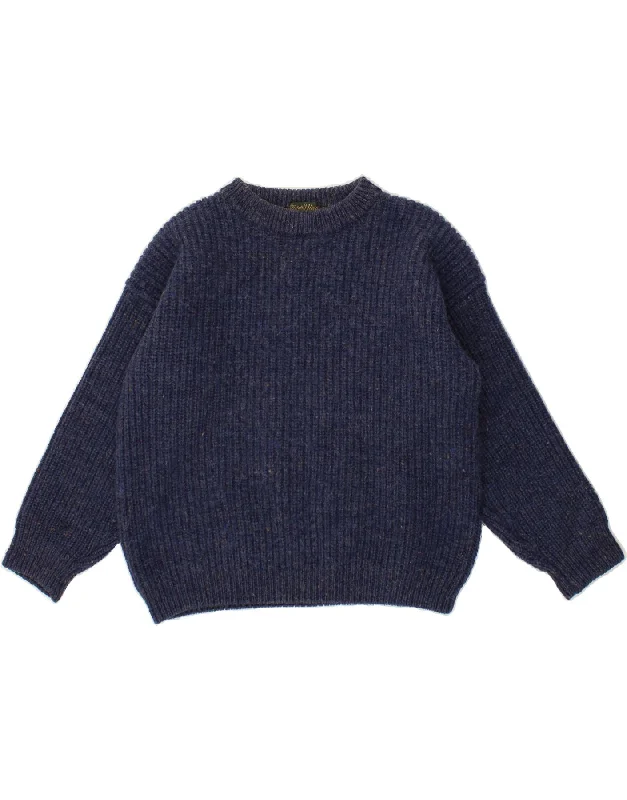 VINTAGE Womens Boat Neck Jumper Sweater UK 14 Medium Navy Blue New Wool