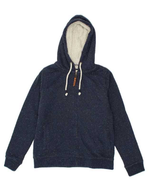 FAT FACE Womens Zip Hoodie Sweater UK 12 Medium Navy Blue Flecked Cotton