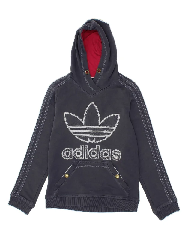 ADIDAS Womens Graphic Hoodie Jumper IT 40 Small Navy Blue Cotton