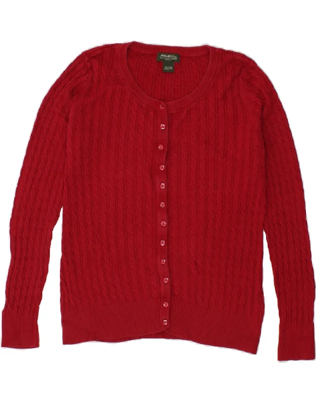 EDDIE BAUER Womens Cardigan Sweater UK 16 Large Red Cotton