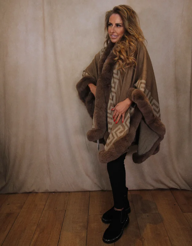 Faux Fur Trim Cape