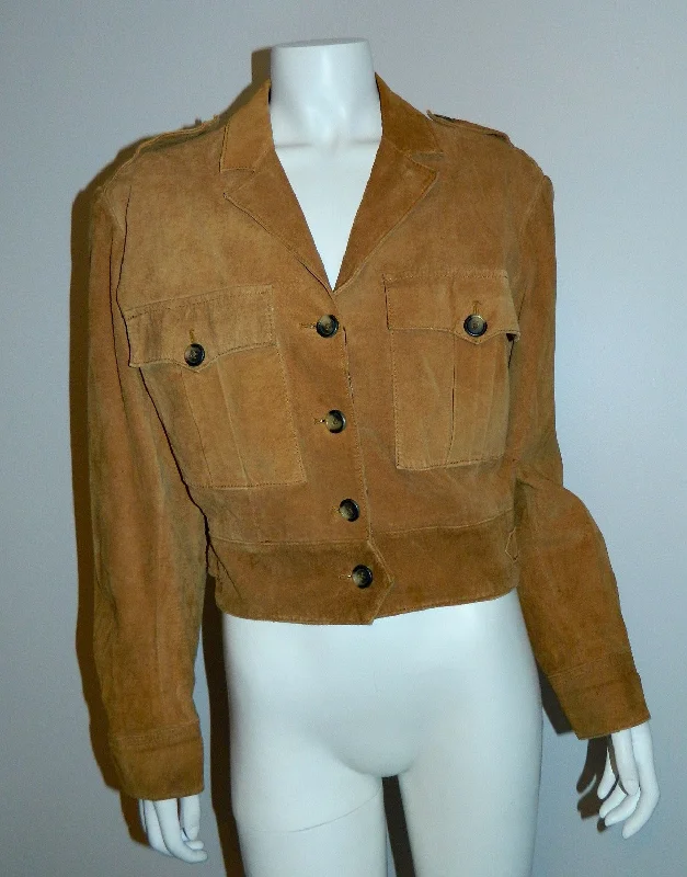 vintage 1980s rust suede jacket BANANA REPUBLIC Safari cropped leather blazer M - L