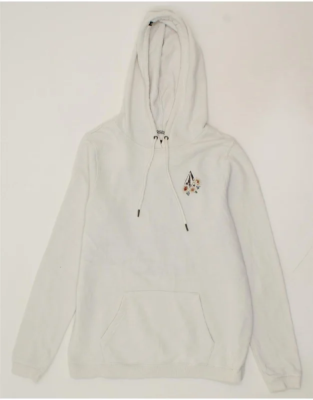 VOLCOM Womens Graphic Hoodie Jumper UK 14 Medium White Cotton