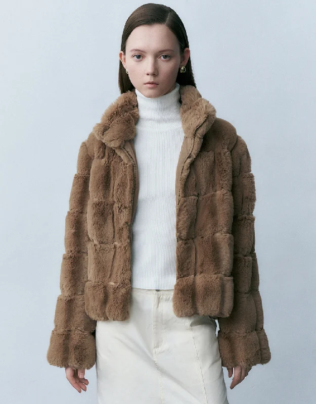 Stand Collar Straight Furry Jacket