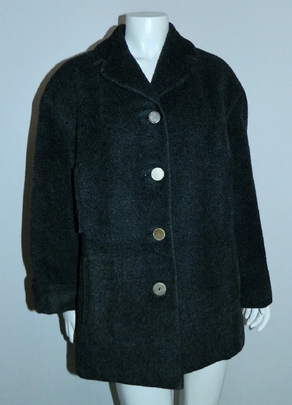 vintage 1950s Hattie Carnegie coat gray wool alpaca / fur lining M - L